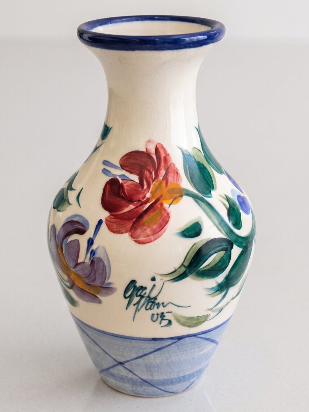 Vintage Gail Pittman Annabella Hand Painted Pottery Vase Signed 1995 10”